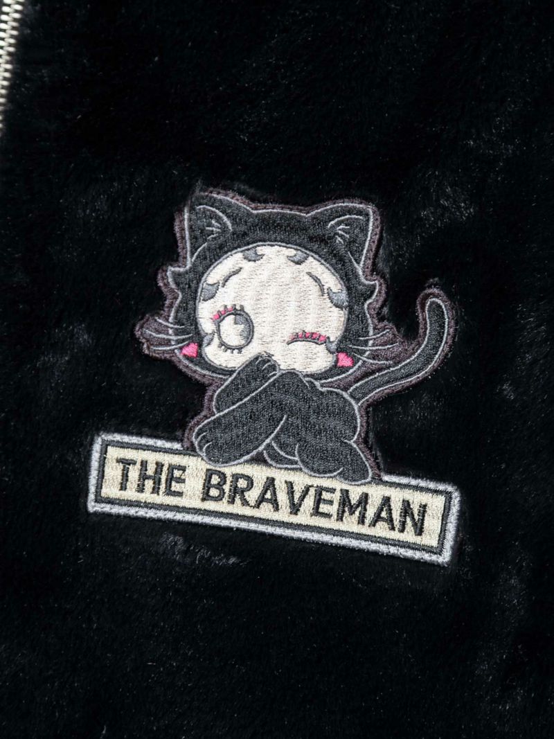 【The BRAVE-MAN×BETTY BOOP】“バイク/黒猫ベイビーベティ”総刺繍スカジャン×ファー 2WAYジャケット〔別注〕