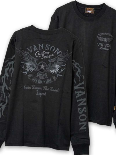 【VANSON】<br>“ホイールウィング”刺繍入りロンT〔別注:全国共通カラー〕