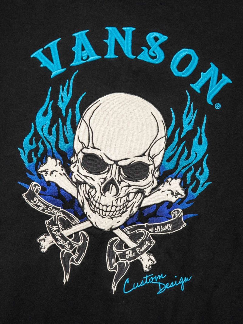 【VANSON】“スカルファイヤー”総刺繍ZIPパーカー〔別注:全国共通カラー〕