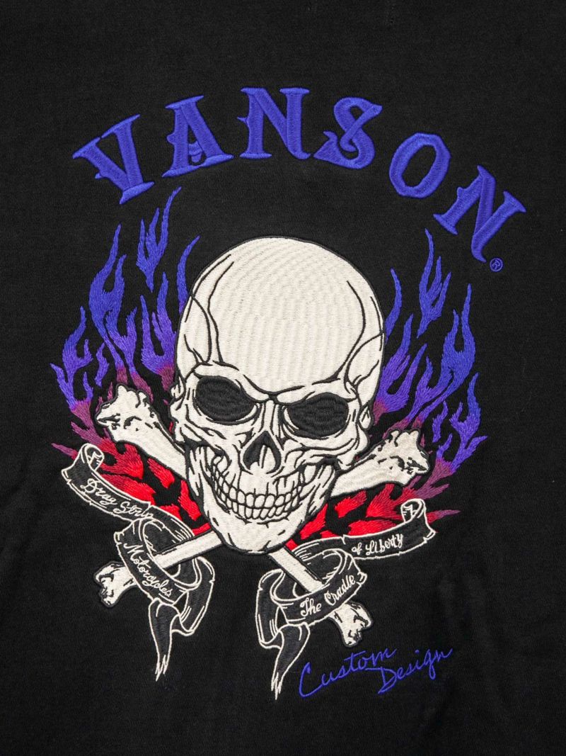 【VANSON】“スカルファイヤー”総刺繍ZIPパーカー〔別注:北海道・九州・オンラインショップ限定カラー〕