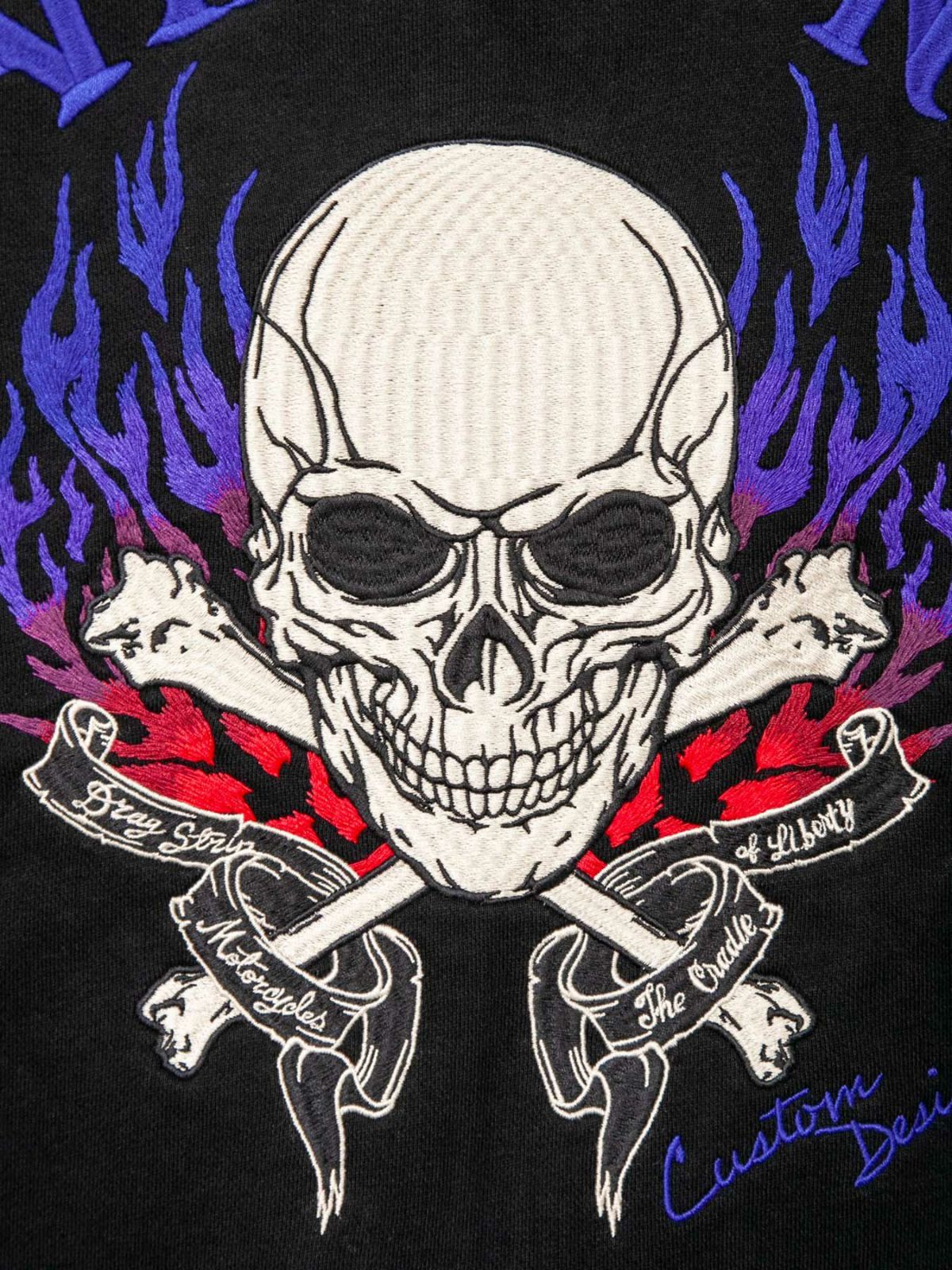 【VANSON】“スカルファイヤー”総刺繍ZIPパーカー〔別注:北海道・九州・オンラインショップ限定カラー〕