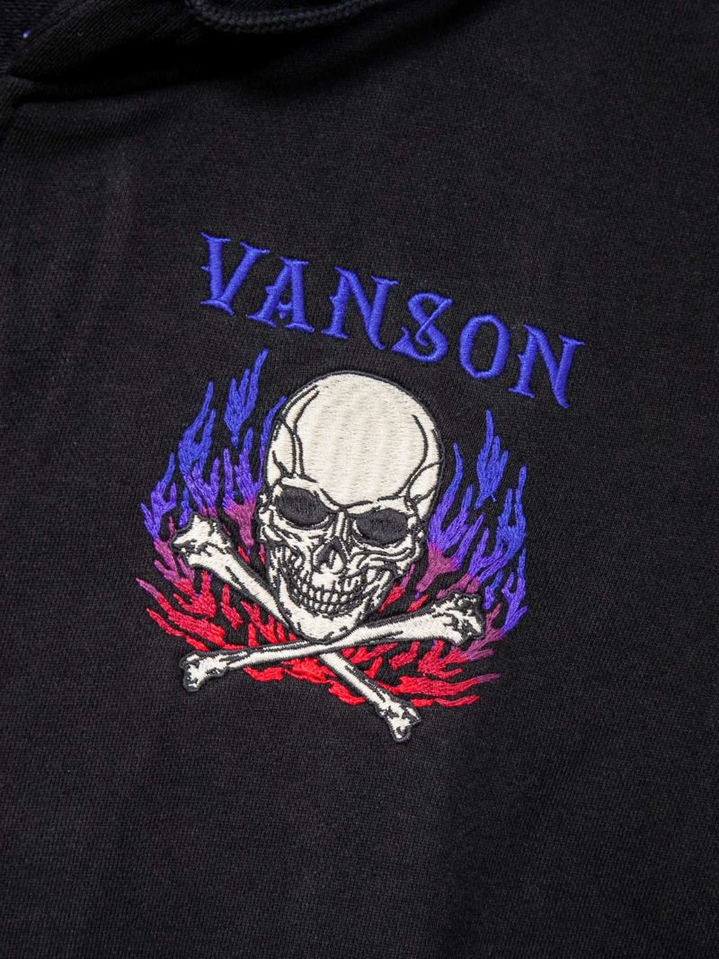 【VANSON】“スカルファイヤー”総刺繍ZIPパーカー〔別注:北海道・九州・オンラインショップ限定カラー〕