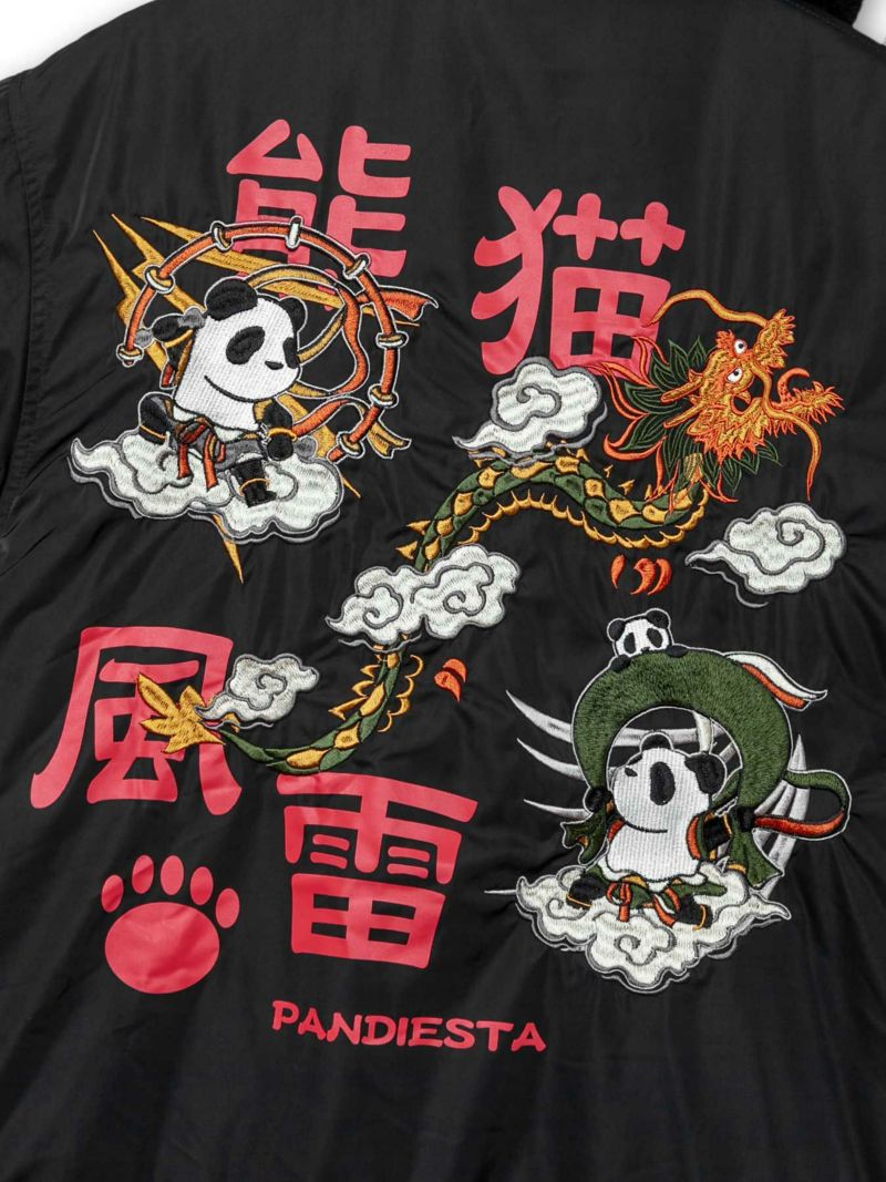 【PANDIESTA JAPAN】“熊猫風雷神”刺繍入りMA-1×フェイクファー 2WAYジャケット