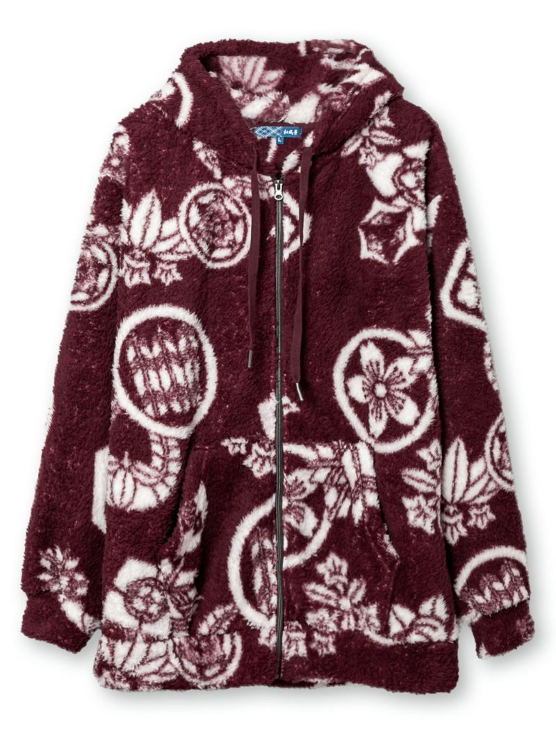 【和風景】家紋総柄ボアフリースZIPパーカー