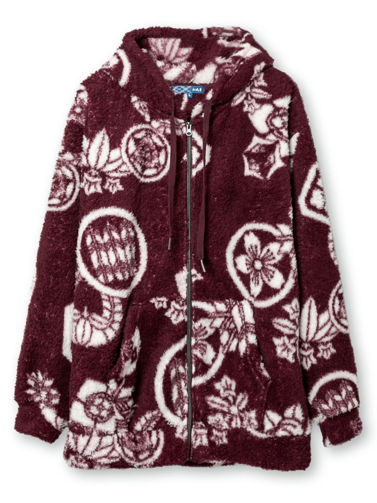 【和風景】家紋総柄ボアフリースZIPパーカー