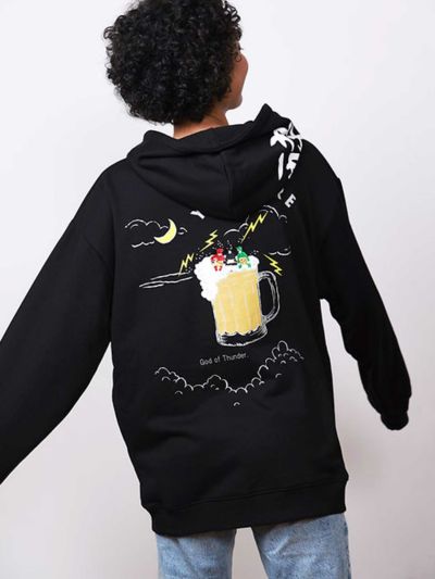 ≪30%OFF≫【YOIDORE】<br>“KAMINARISAMA”刺繍入りプルパーカー≪返品・取寄対応不可≫