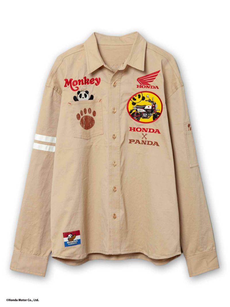 ＜予約＞【HONDA×PANDIESTA JAPAN】<br>“MONKEY125”刺繍入りミリタリーツイルシャツ