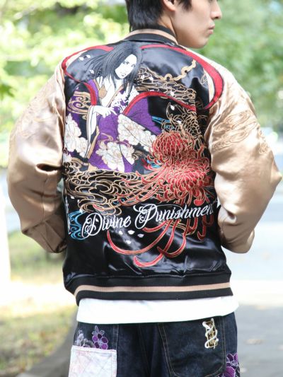 ≪30%OFF≫【抜刀娘】<br>“葵：天女”総刺繍リバーシブルスカジャン≪返品・取寄対応不可≫