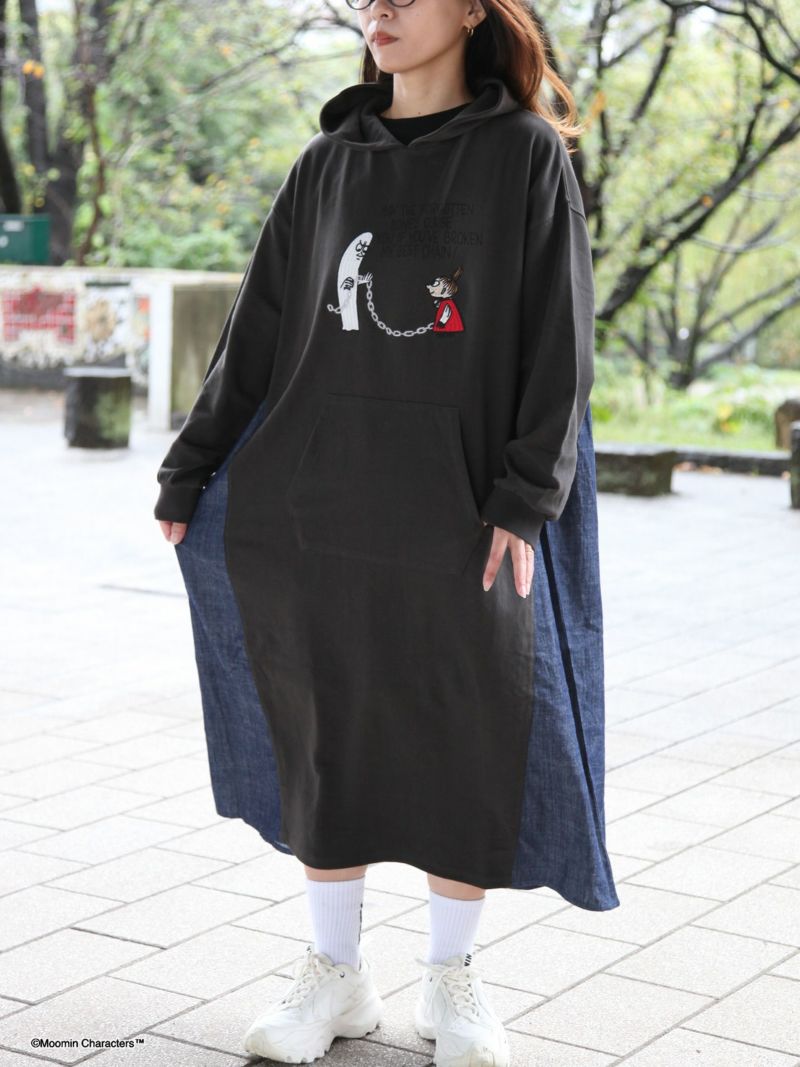 【JUICY×MOOMIN】≪100着限定≫<br>デニム切替パーカーワンピース〔別注〕