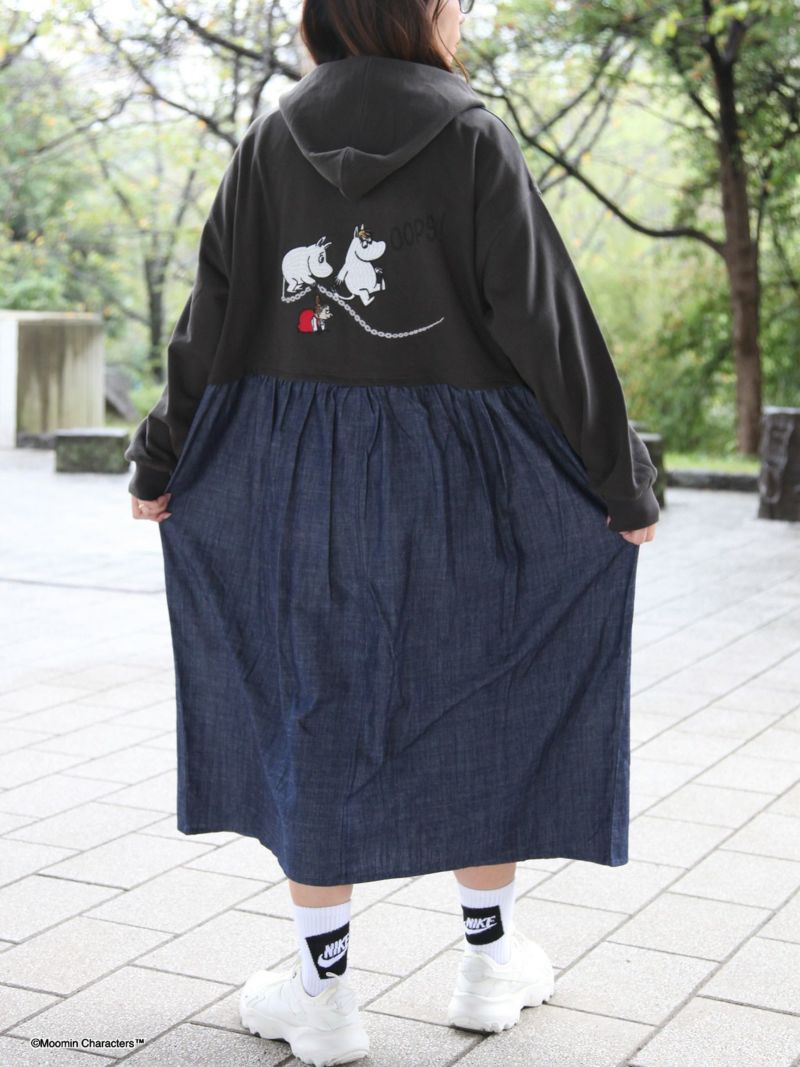 【JUICY×MOOMIN】≪100着限定≫<br>デニム切替パーカーワンピース〔別注〕