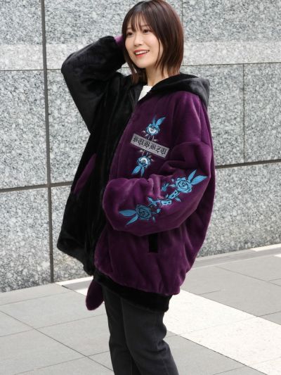 ≪31%OFF≫【BuBBzu】<br>“イバラのFUKIGEN”総刺繍フェイクファーZIPパーカー≪返品・取寄対応不可≫