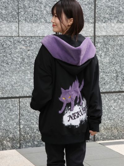 ≪30%OFF≫【NEKURO】<br>“威嚇スルNEKURO”フェイクファー配色切替ZIPパーカー≪返品・取寄対応不可≫