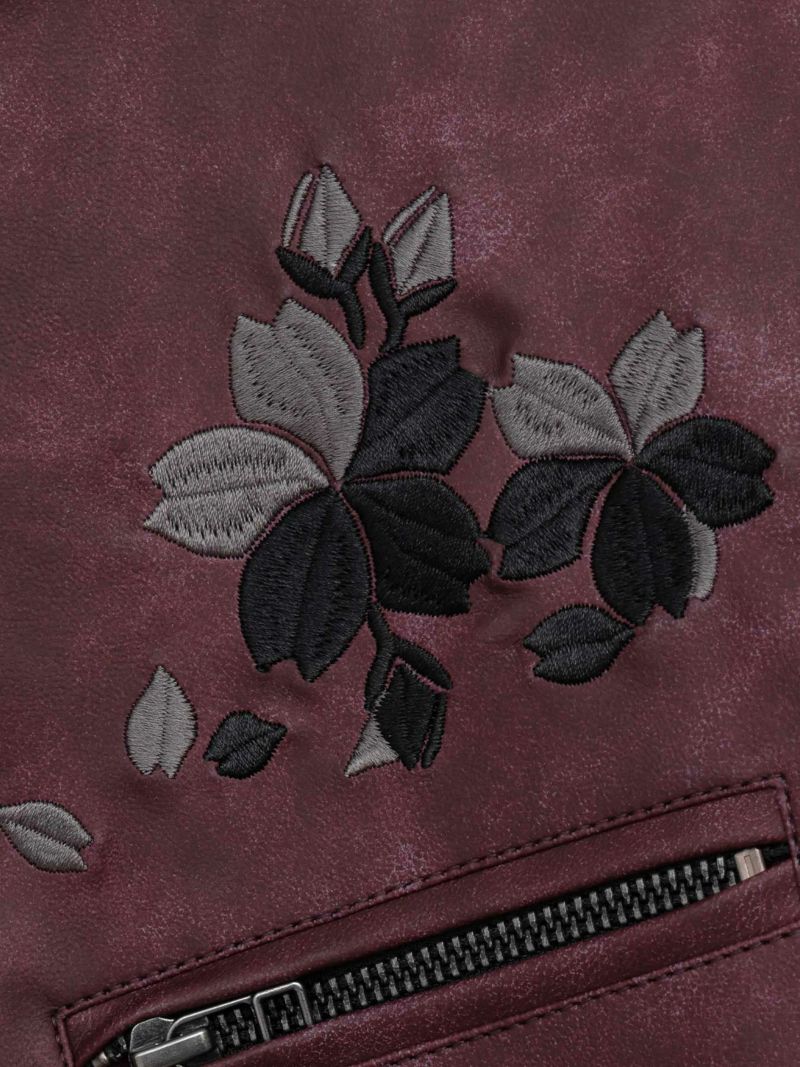【雅結】<br>桜刺繍フェイクレザー シングルライダースジャケット