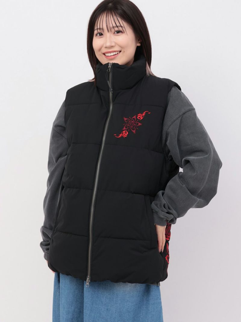 【雅結】トライバル桜刺繍 中綿入りベスト