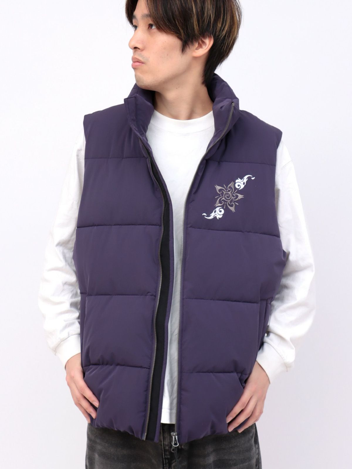 【雅結】トライバル桜刺繍 中綿入りベスト