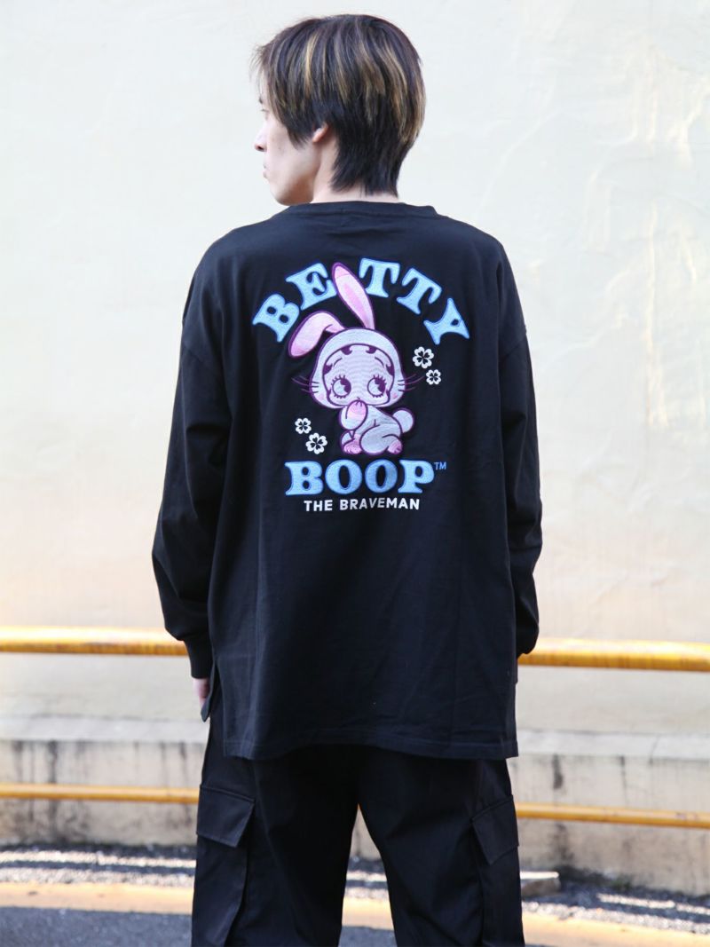 【The BRAVE-MAN×BETTY BOOP】“ベイビーベティウサギ”刺繍入りBIGシルエットロンT〔別注〕