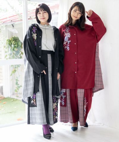 ≪20%OFF≫【雅結×iS ScoLar】<br>コラボ 和風刺繍シャツワンピース≪返品・取寄対応不可≫