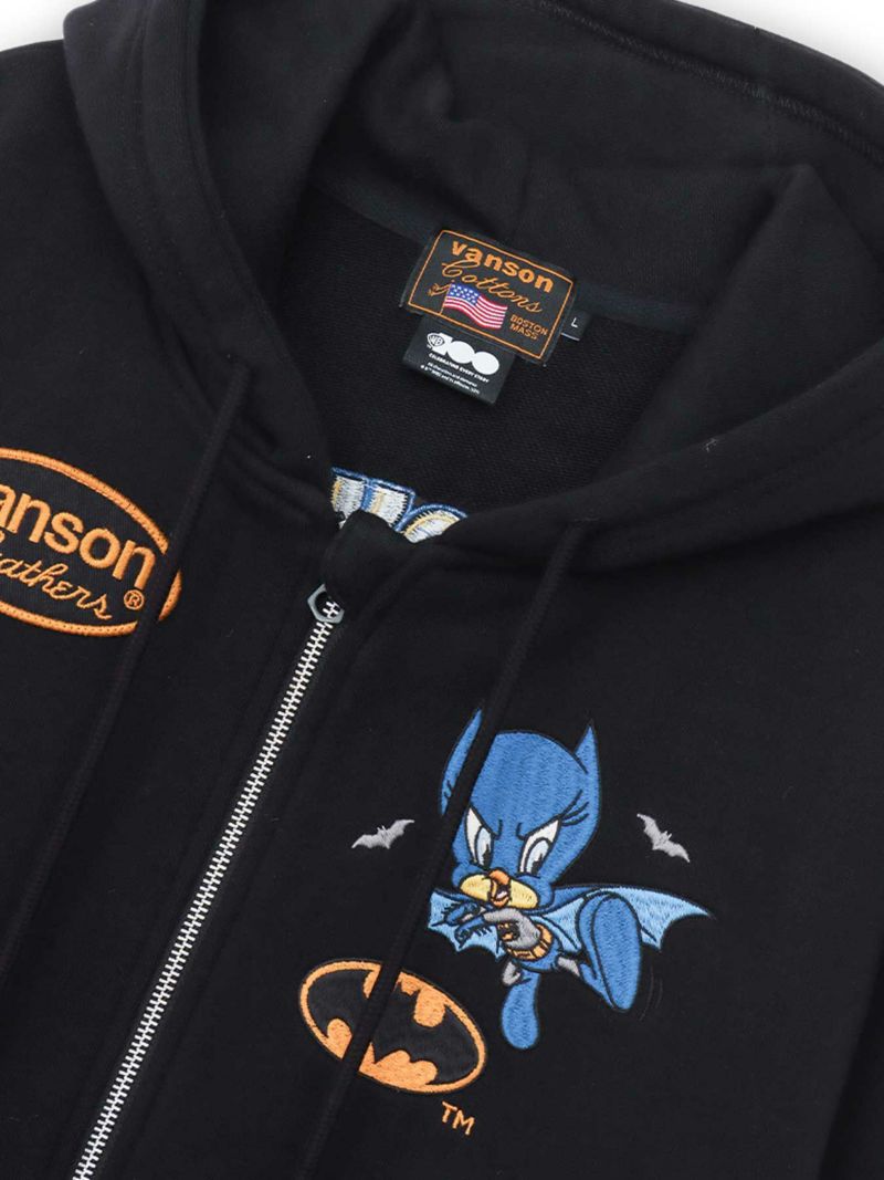 【VANSON×WARNER BROS】“バットマン×トゥイーティー”刺繍入りZIPパーカー＜100周年記念モデル＞