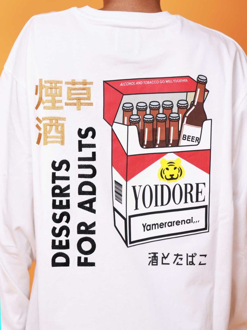 【YOIDORE】“酒とタバコ”刺繍入りプリントロンT