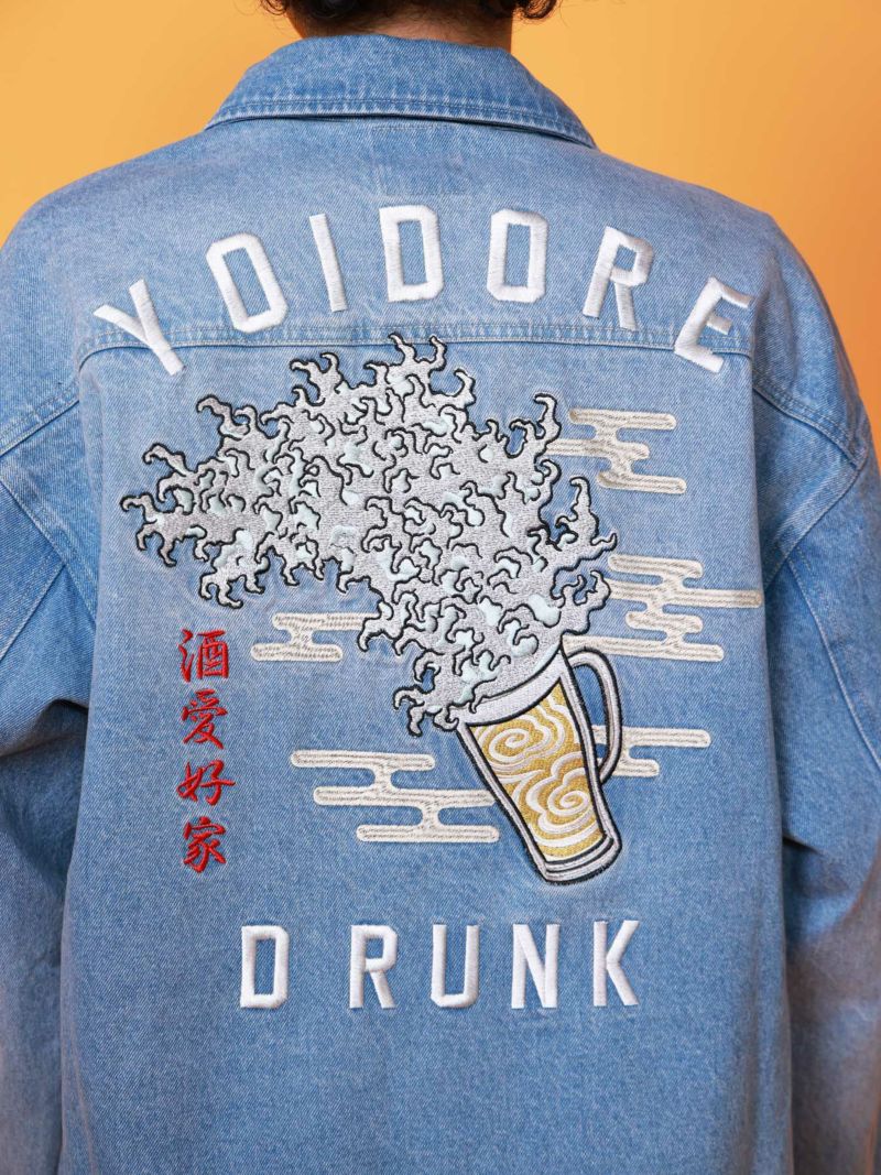 【YOIDORE】“浮世絵ビール”総刺繍デニムジャケット