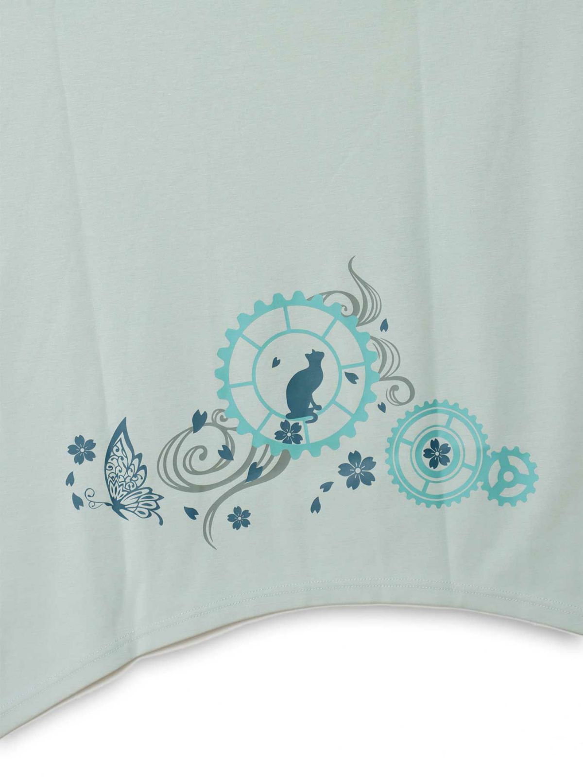 【雅結 -YuU-】猫と歯車刺繍オフタートルイレヘムチュニック