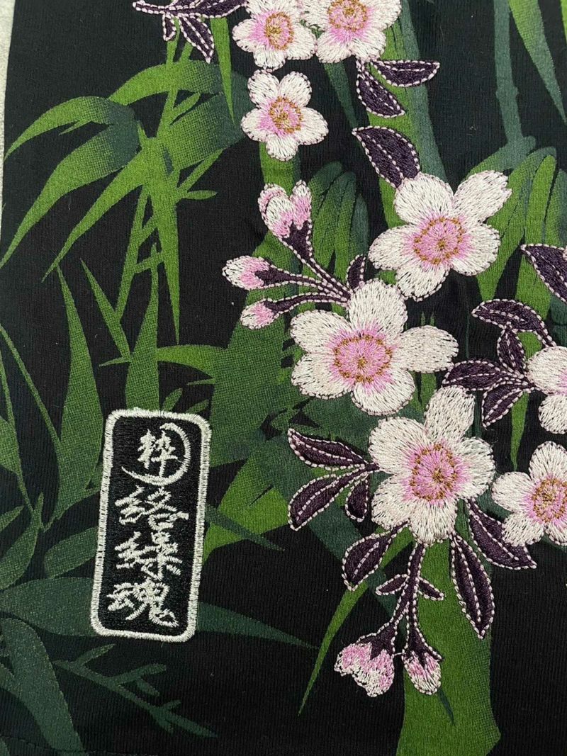 【絡繰魂・粋】“白虎 竹桜”刺繍入りロンT