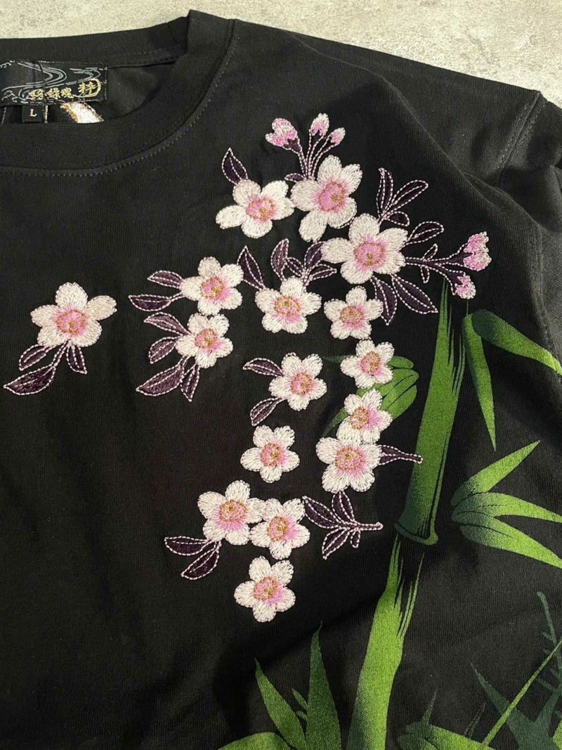 【絡繰魂・粋】“白虎 竹桜”刺繍入りロンT