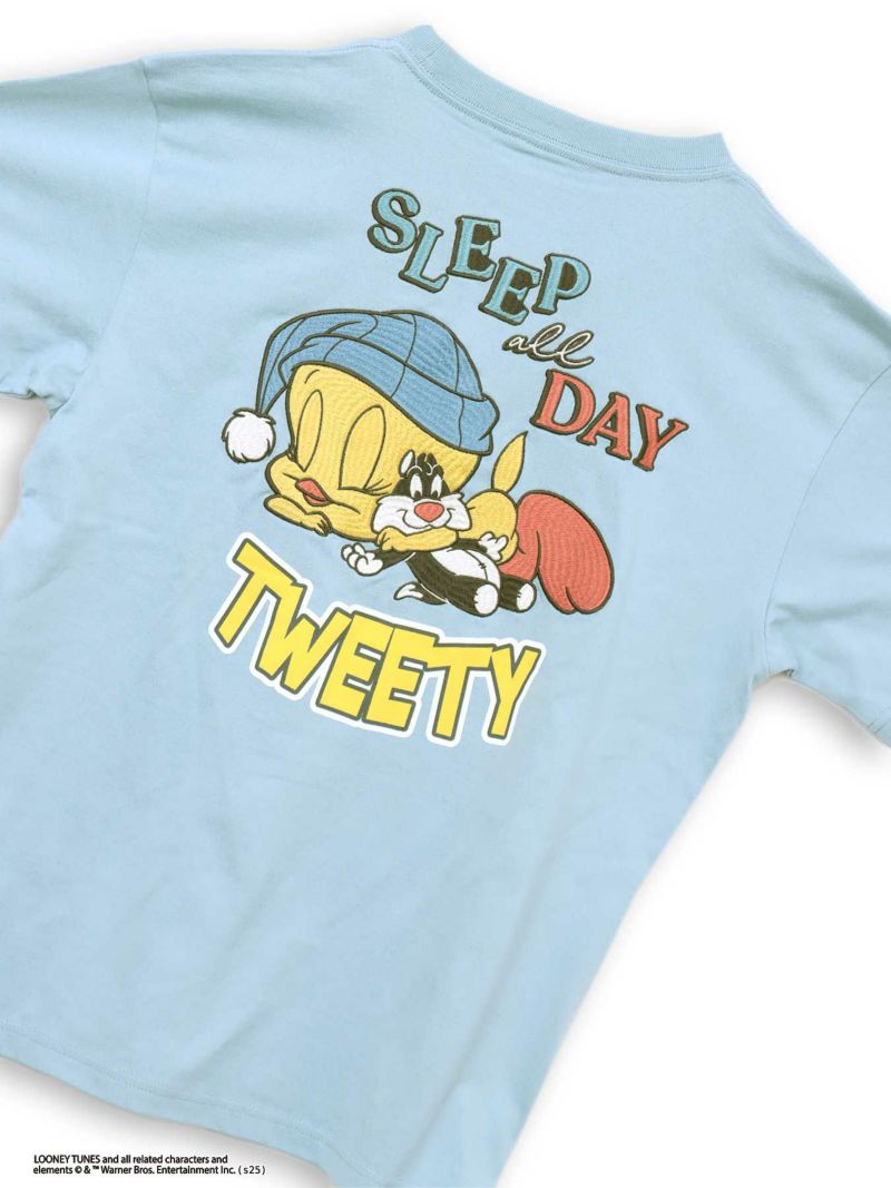 【LOONEY TUNES】“TWEETY：SLEEP ALL DAY”刺繍入りTシャツ〔別注〕