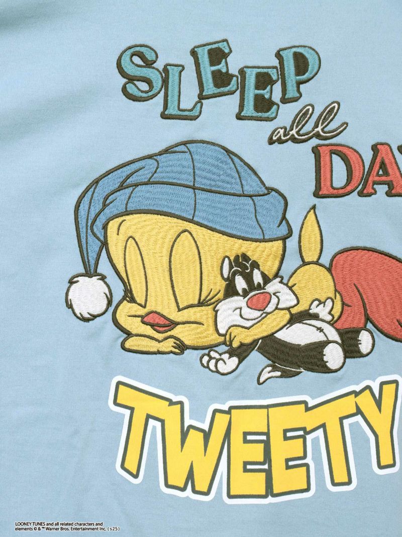 【LOONEY TUNES】“TWEETY：SLEEP ALL DAY”刺繍入りTシャツ〔別注〕