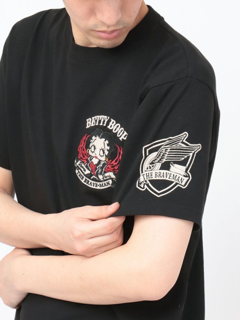 【The BRAVE-MAN×BETTY BOOP】“バイクベティ”刺繍入りTシャツ