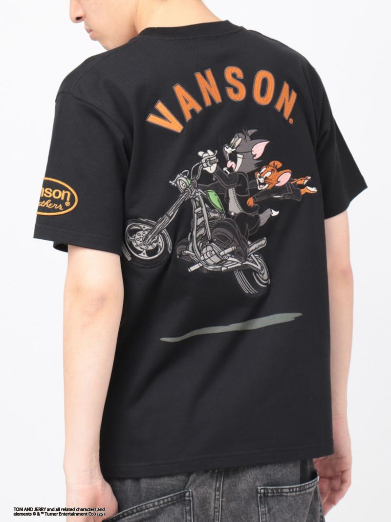 【VANSON×TOM and JERRY】“バイクトムジェリ”刺繍入りTシャツ