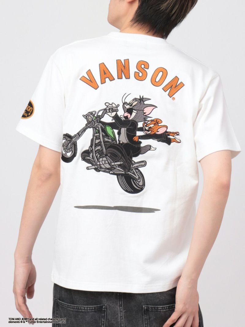 【VANSON×TOM and JERRY】“バイクトムジェリ”刺繍入りTシャツ