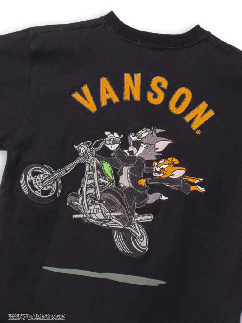 【VANSON×TOM and JERRY】“バイクトムジェリ”刺繍入りTシャツ