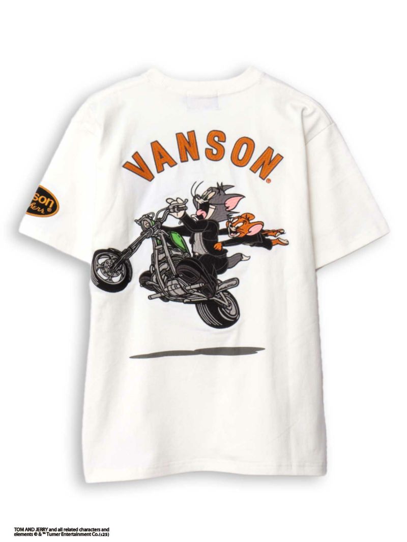 【VANSON×TOM and JERRY】“バイクトムジェリ”刺繍入りTシャツ