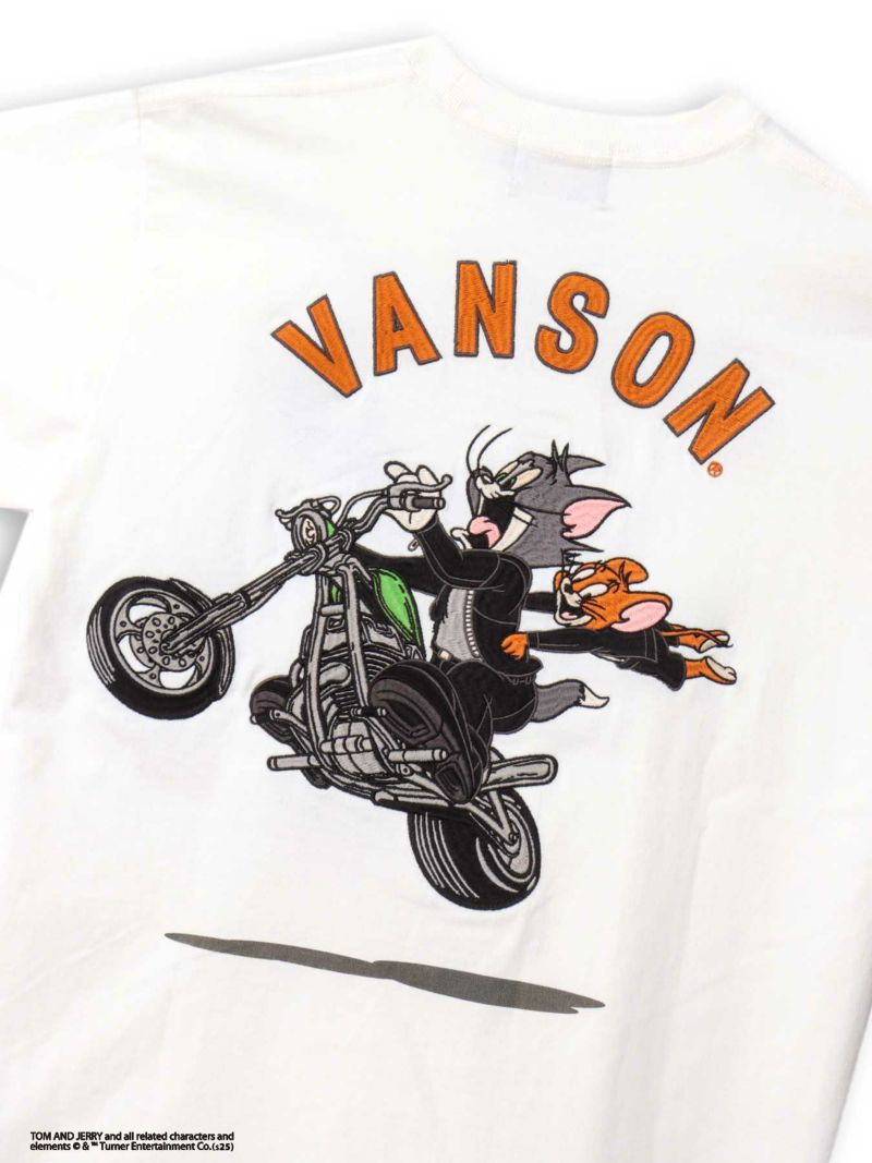 【VANSON×TOM and JERRY】“バイクトムジェリ”刺繍入りTシャツ