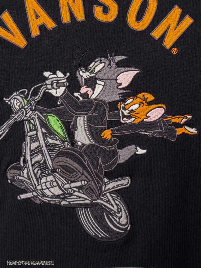 【VANSON×TOM and JERRY】“バイクトムジェリ”刺繍入りTシャツ