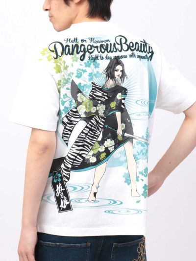 【抜刀娘】<br>“凛：誘惑”刺繍入りプリントTシャツ