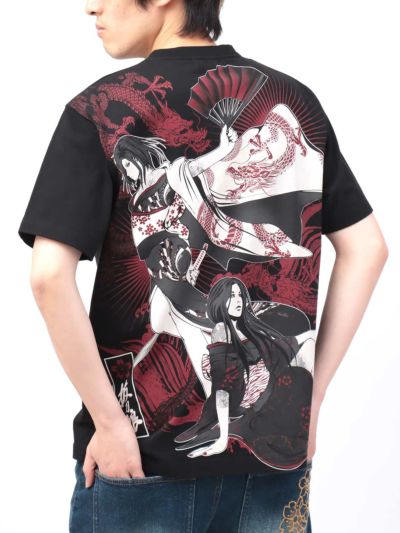 【抜刀娘】<br>“龍ノ舞踏”刺繍入りプリントTシャツ