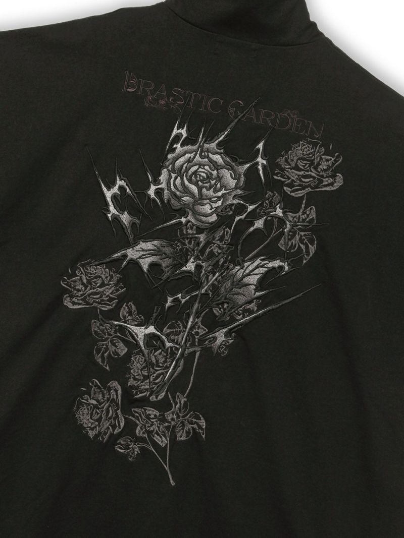 【DRASTIC GARDEN】“稲妻の薔薇”総刺繍ハーフジップベスト×バンダナTシャツ アンサンブル