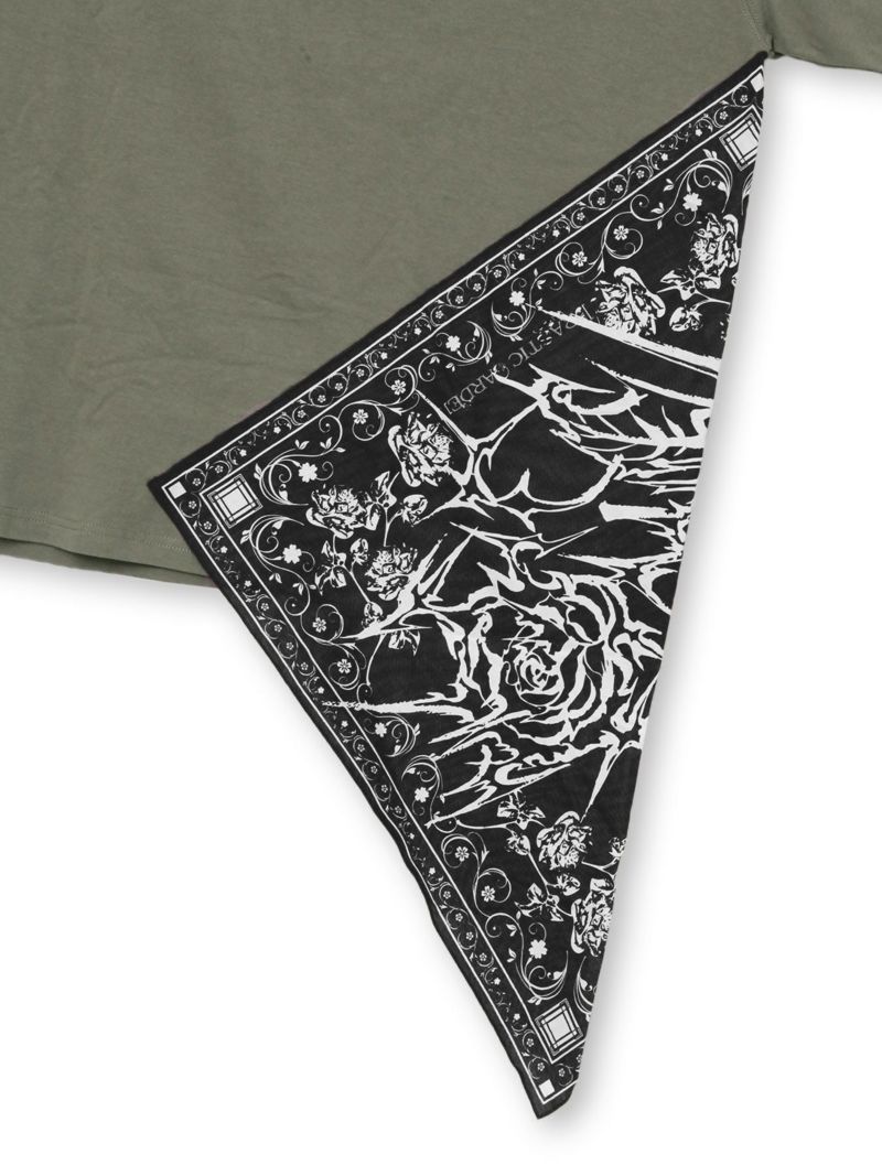 【DRASTIC GARDEN】“稲妻の薔薇”総刺繍ハーフジップベスト×バンダナTシャツ アンサンブル