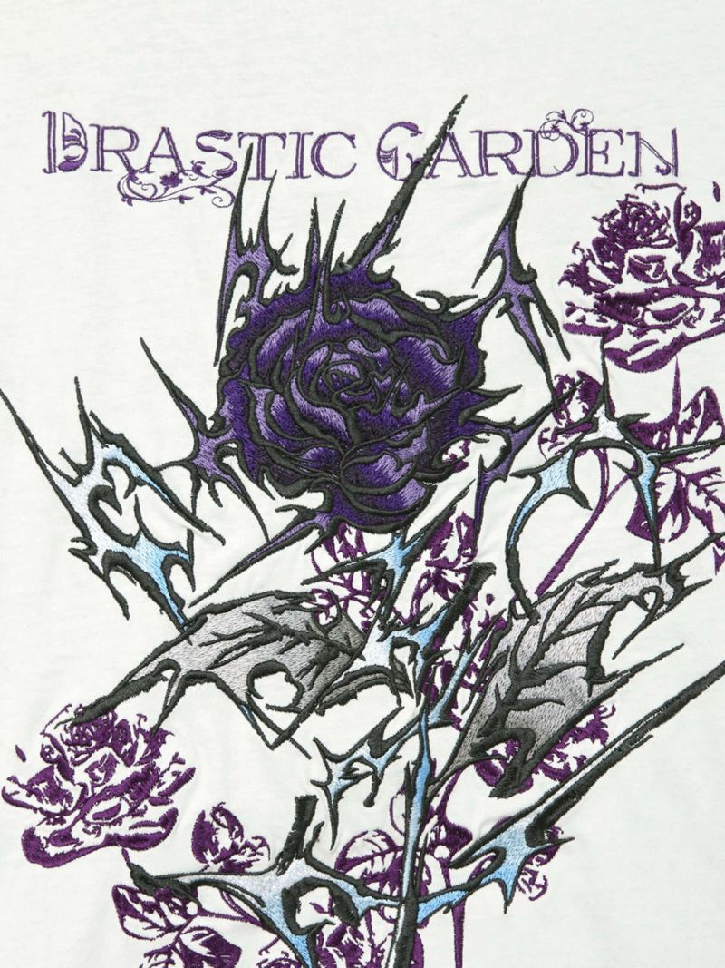 【DRASTIC GARDEN】“稲妻の薔薇”総刺繍ハーフジップベスト×バンダナTシャツ アンサンブル