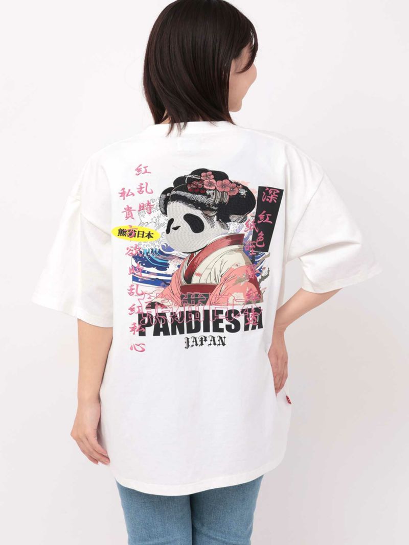 【PANDIESTA JAPAN】“熊猫日本GEISHA”刺繍入りTシャツ