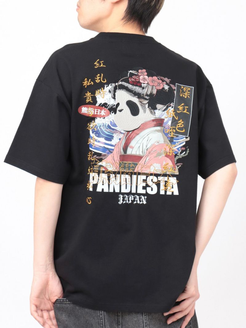 【PANDIESTA JAPAN】“熊猫日本GEISHA”刺繍入りTシャツ