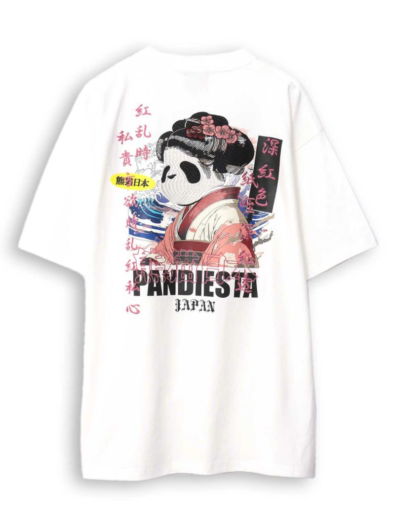 【PANDIESTA JAPAN】“熊猫日本GEISHA”刺繍入りTシャツ