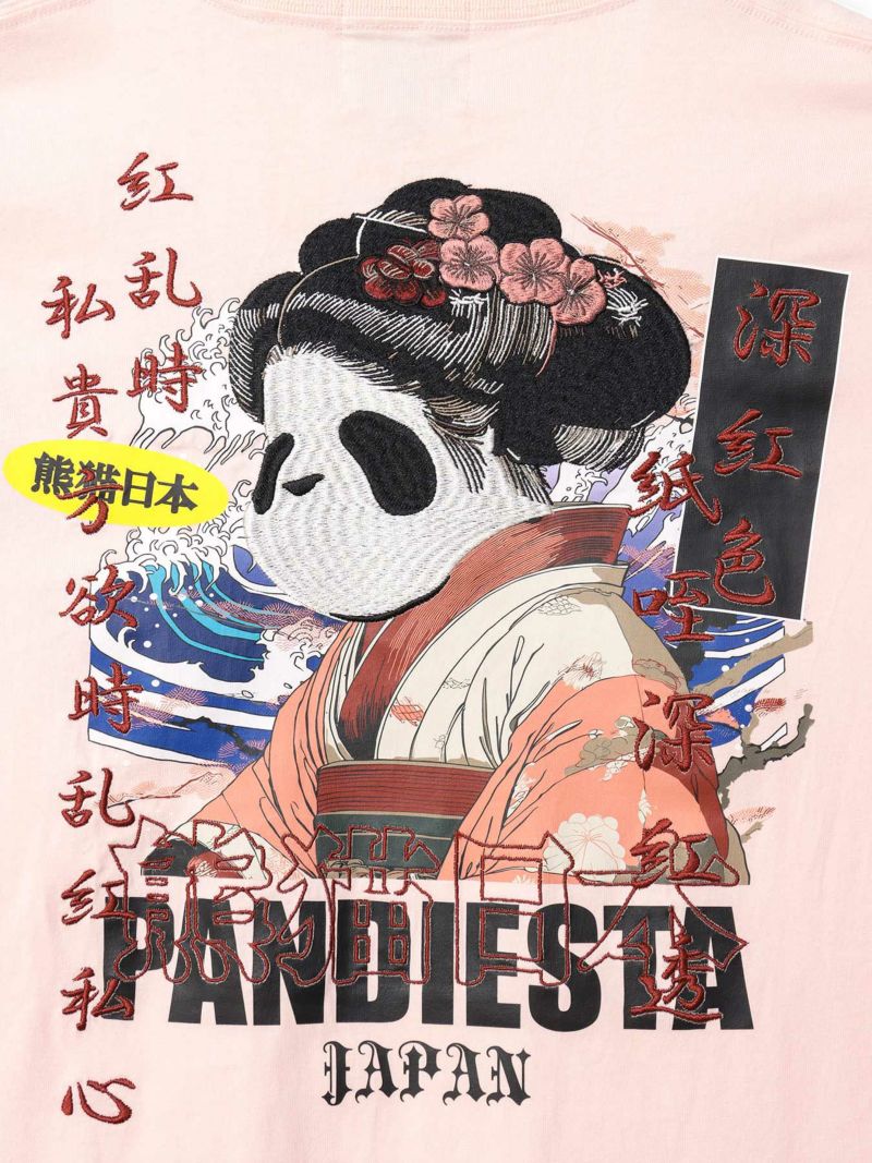 【PANDIESTA JAPAN】“熊猫日本GEISHA”刺繍入りTシャツ