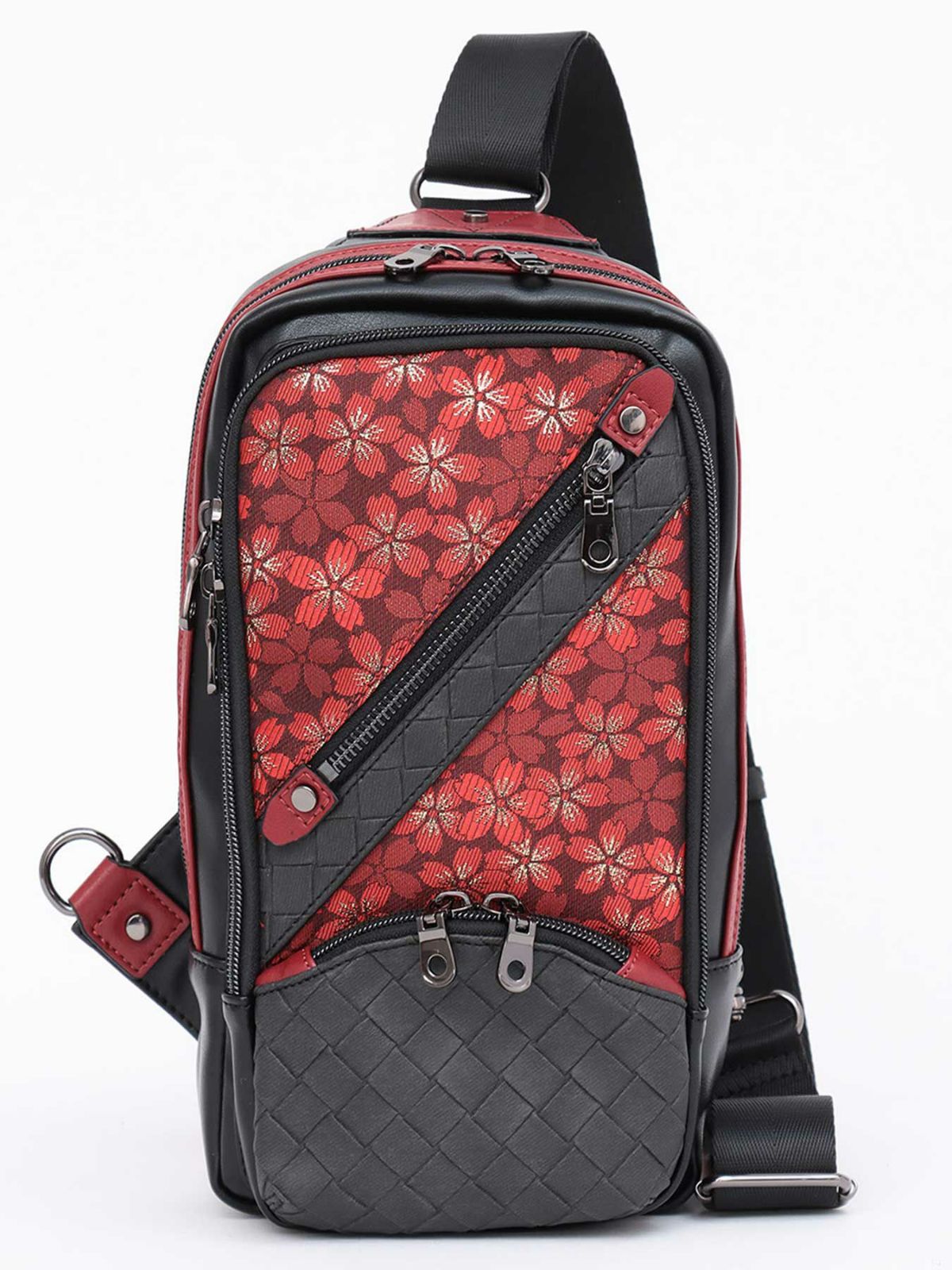 【雅結】桜柄金襴織物遣い 縦型ボディバッグ