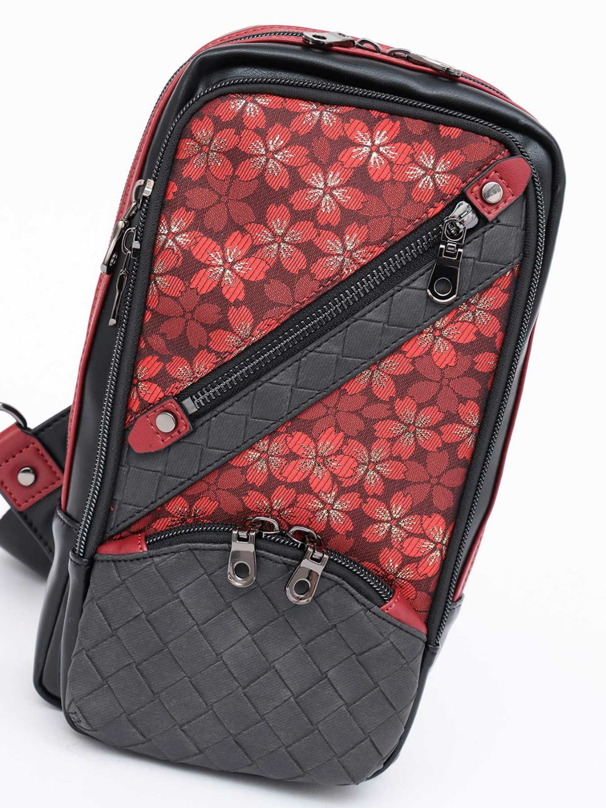 【雅結】桜柄金襴織物遣い 縦型ボディバッグ