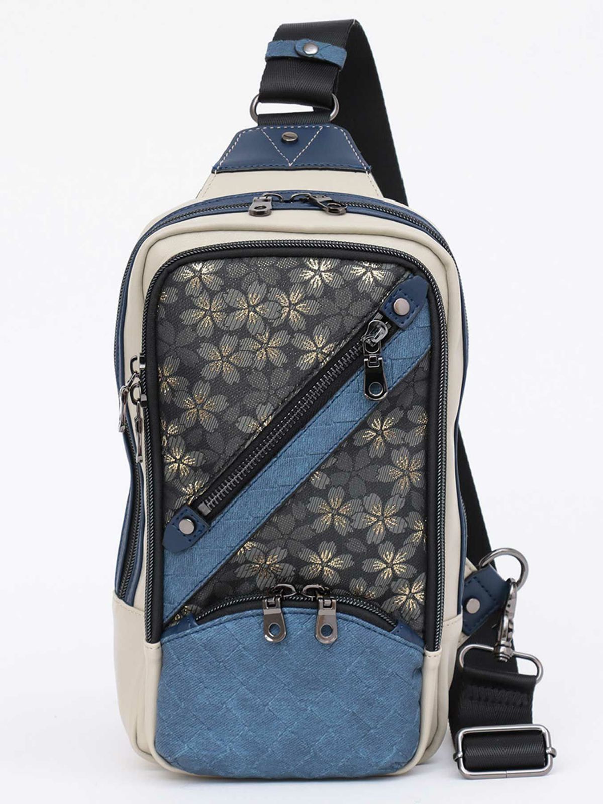 【雅結】桜柄金襴織物遣い 縦型ボディバッグ