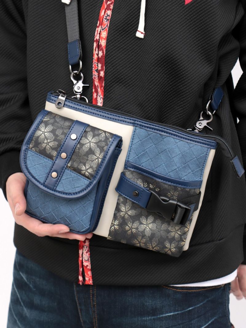 【雅結】桜金襴切り替え 横型シザーバッグ