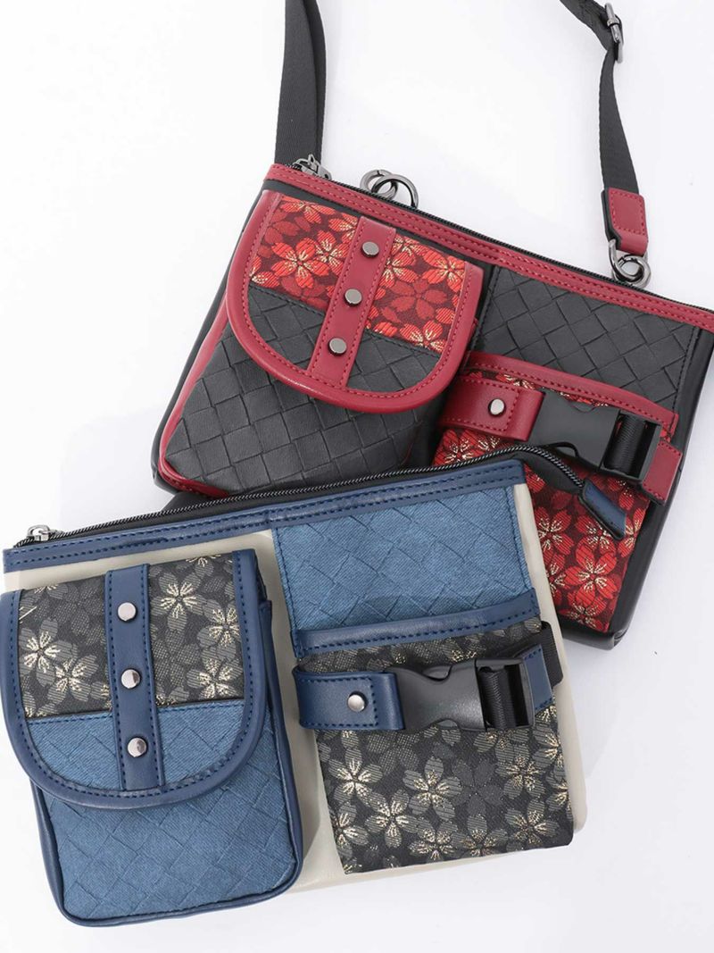 【雅結】桜金襴切り替え 横型シザーバッグ